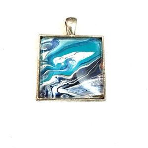 Artisan Turquoise and Silver Abstract Pendant Necklace